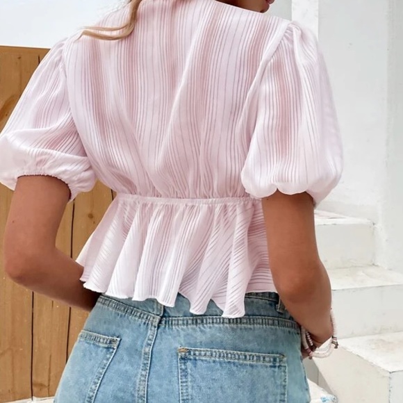 Boho lace trim tie front  peplum blouse - Picture 2 of 7